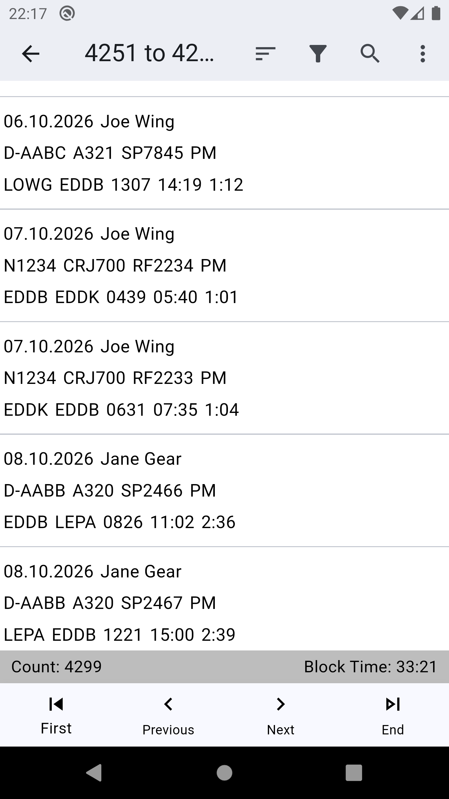 Flightlist page