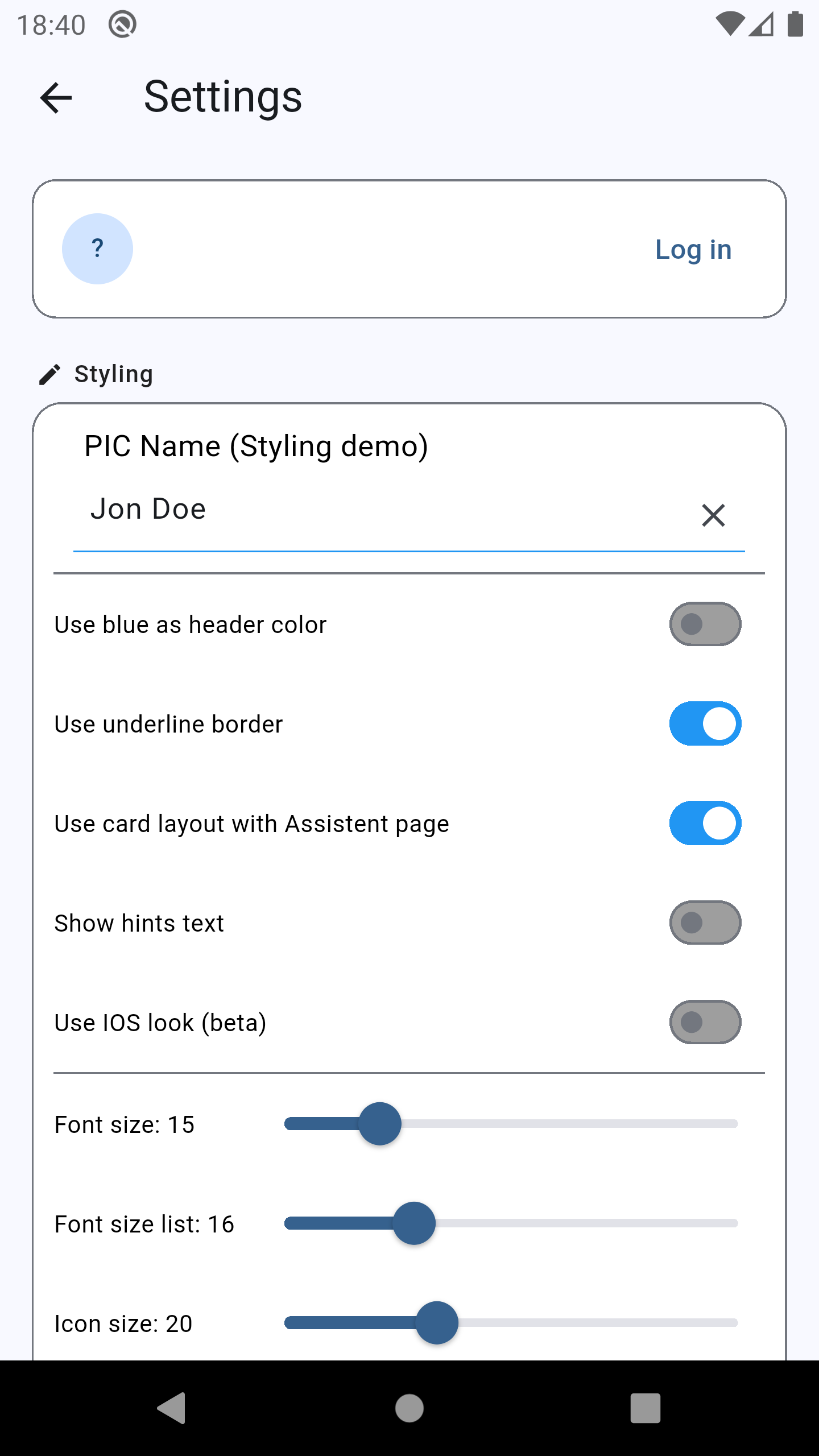 Setting page
